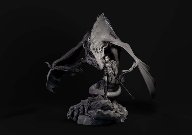 Eldra Emberfyre the Dragon Rider Diorama - 32mm - 3D Print