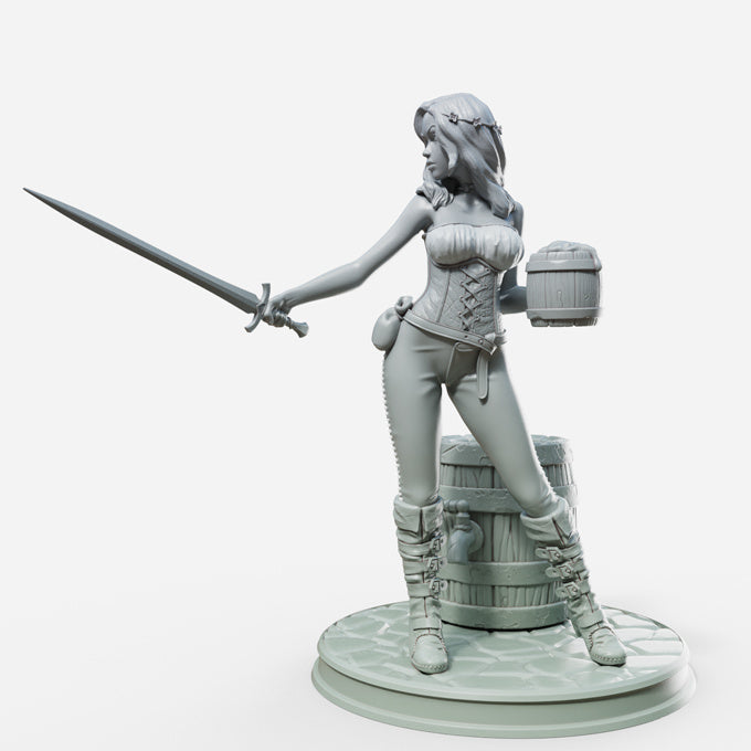 Jalissa with Sword and Mug - 75mm - 3D Print