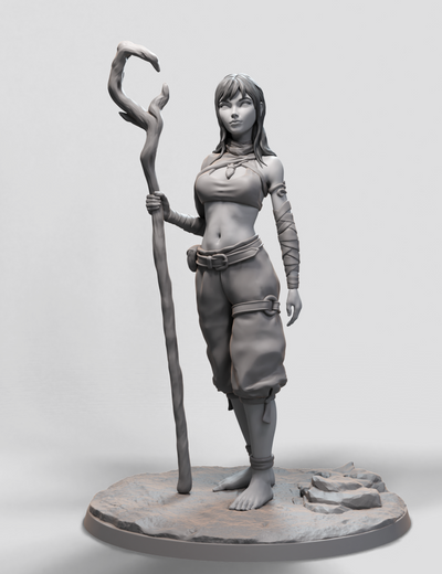 Wolf Rider, The Girl with Staff - 3D Print