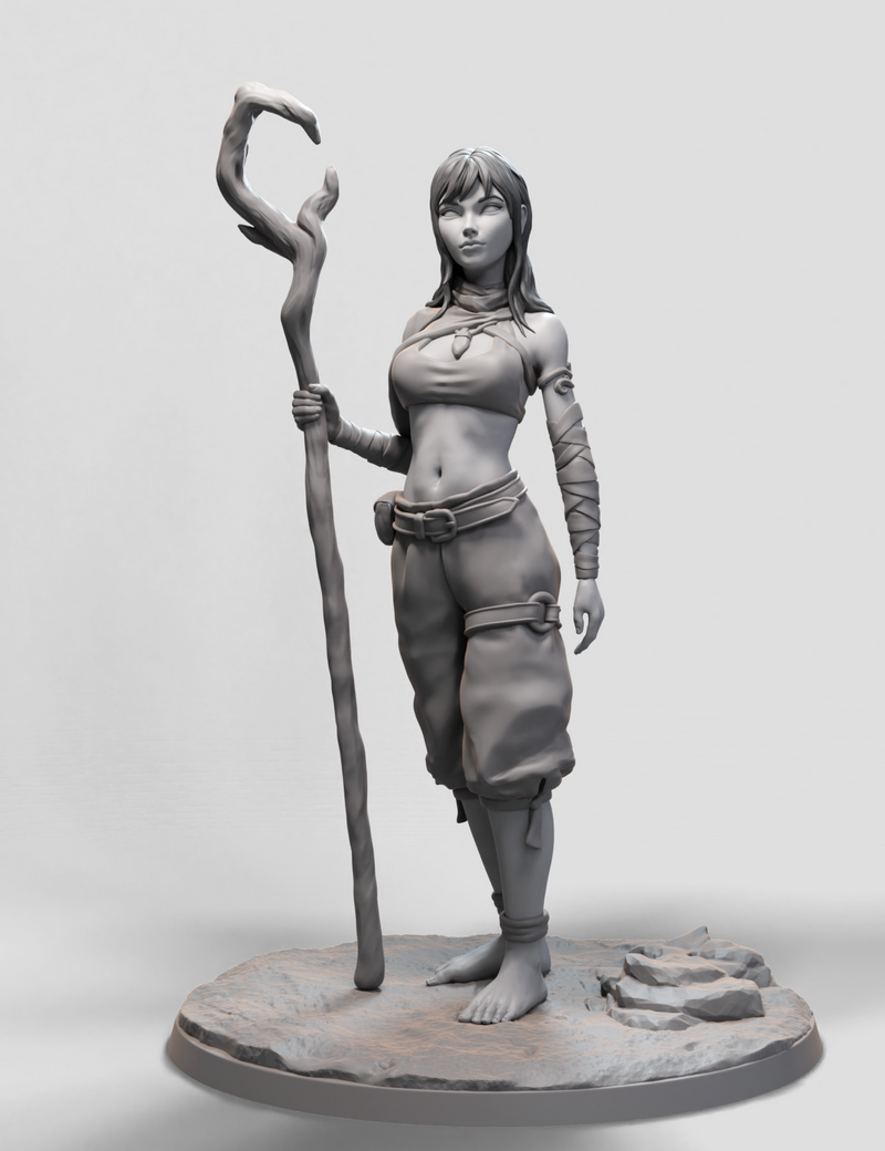 Wolf Rider, The Girl with Staff - 32mm - 3D Print