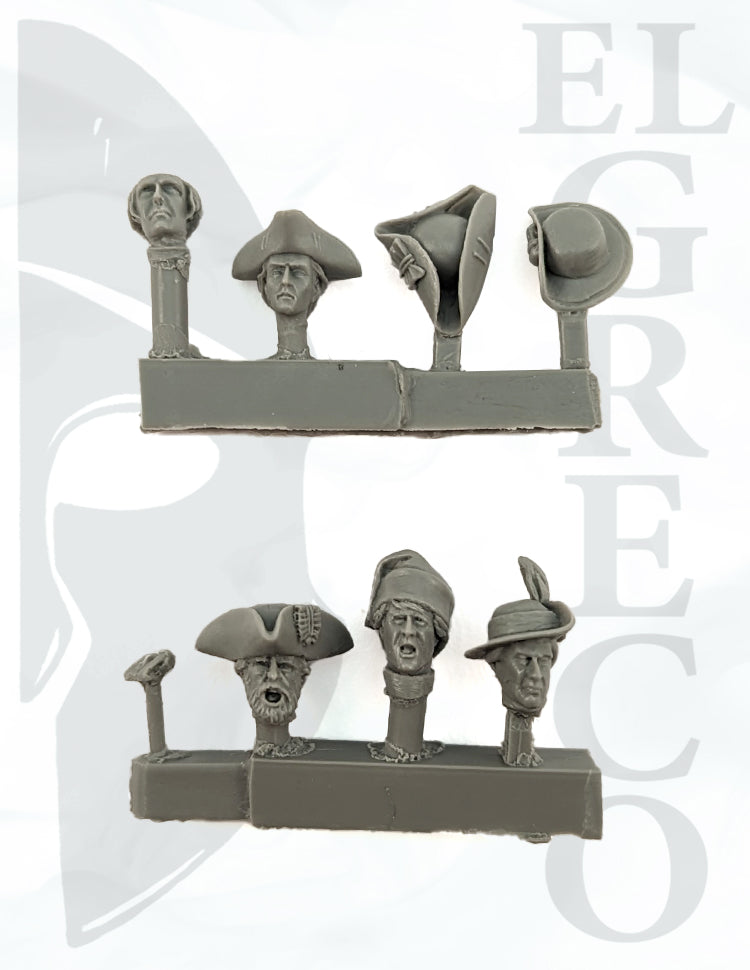 French & Indian Rev. War Headgear (5 heads, 2 hats)