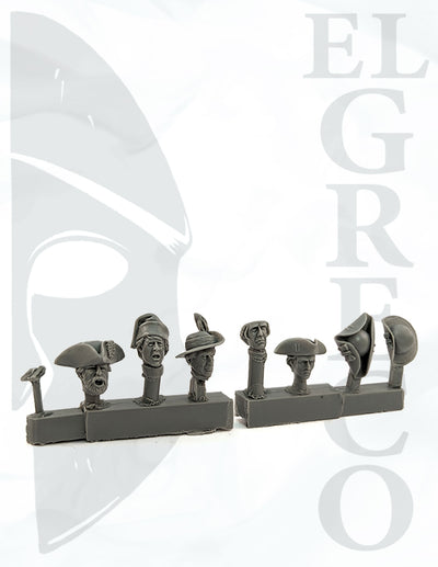 French & Indian Rev. War Headgear (5 heads, 2 hats)