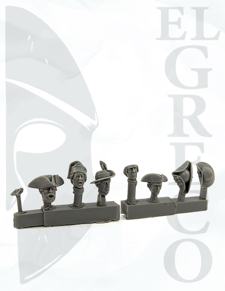 French & Indian Rev. War Headgear (5 heads, 2 hats)