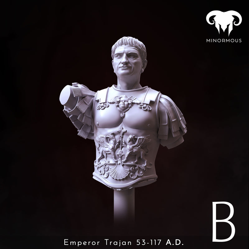 Roman Emperor Trajan 98 to 117 A.D. "From Soldier to Emperor" Bust - 3D Print