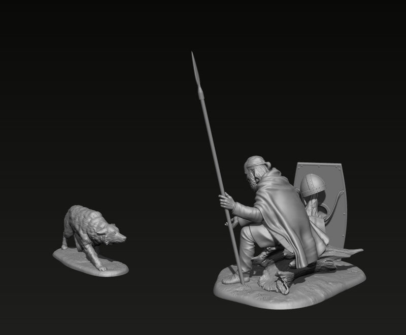 Germanic warrior with dog, 1st-2nd century AD -75mm
