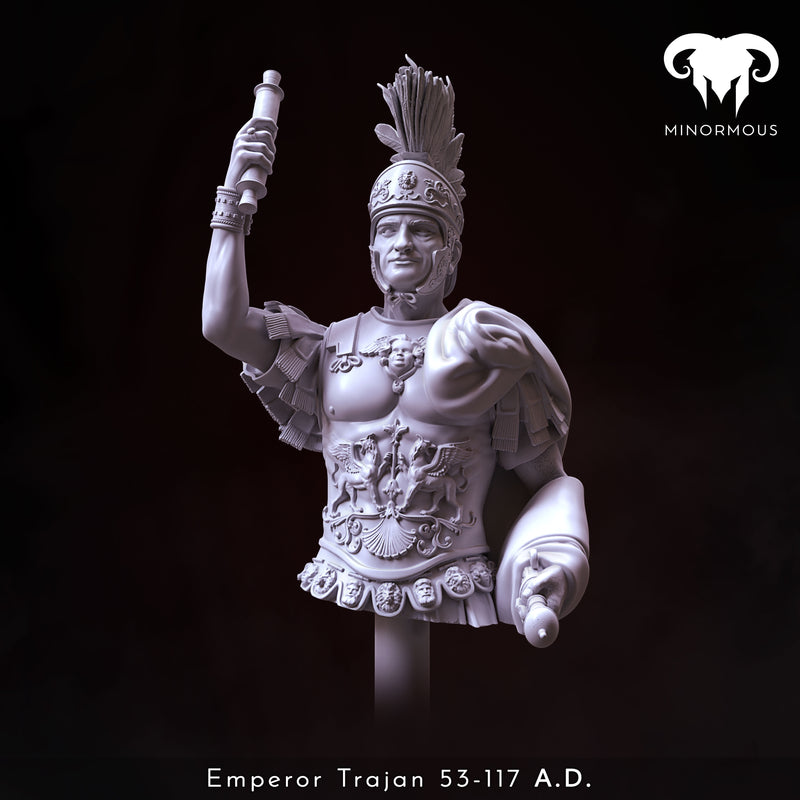 Roman Emperor Trajan 98 to 117 A.D. "From Soldier to Emperor" Bust - 3D Print
