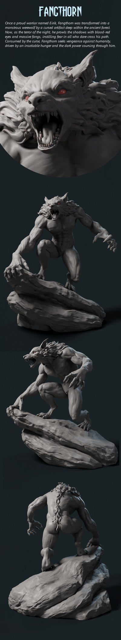 Fangthorn the Werewolf - 32mm - 3D Print