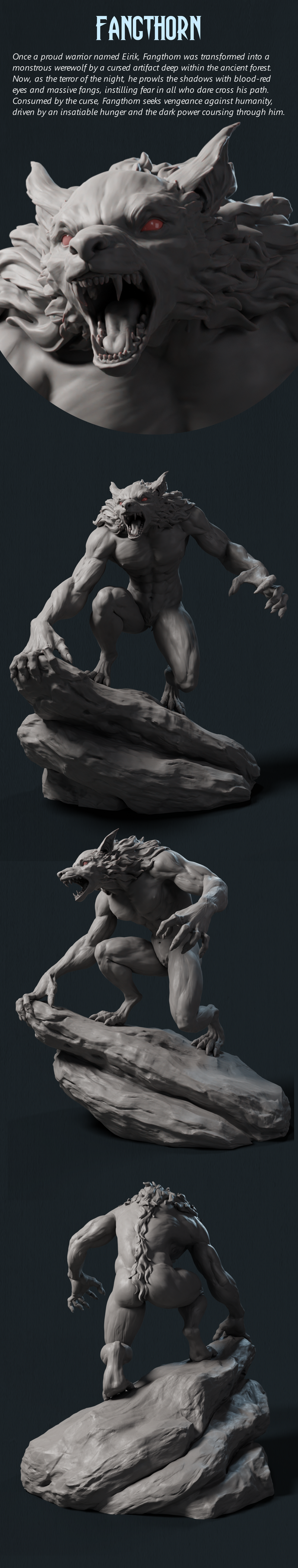 Fangthorn the Werewolf - 32mm - 3D Print