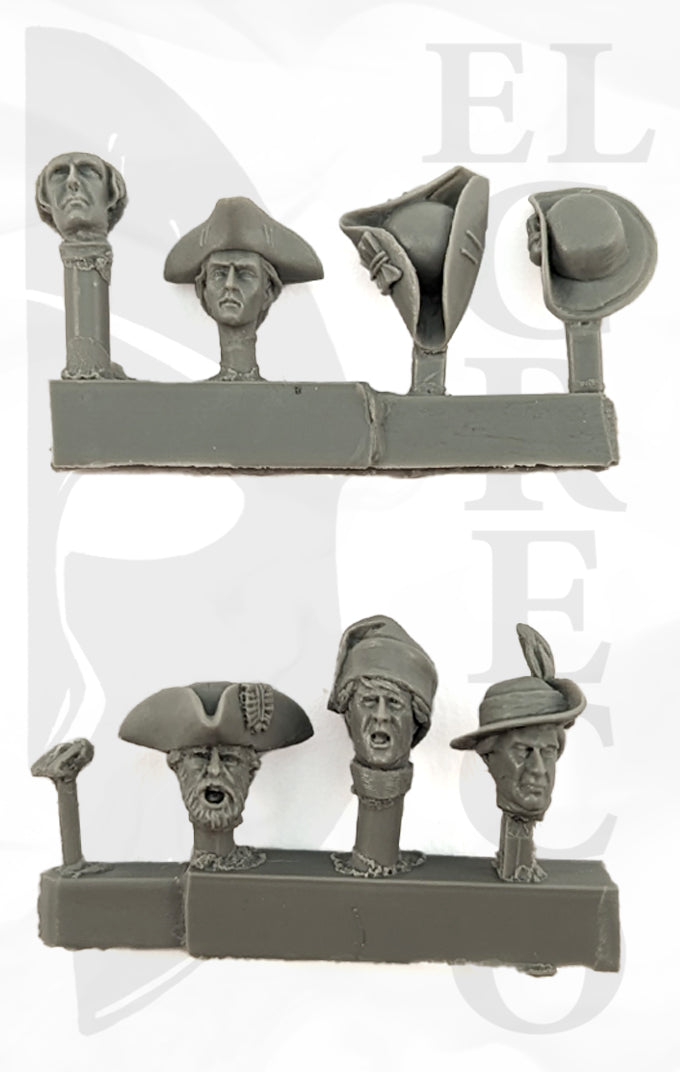 French & Indian Rev. War Headgear (5 heads, 2 hats)