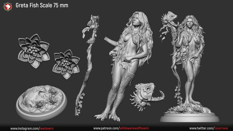 Greta, fish scale sea hag - 75mm - 3D Print