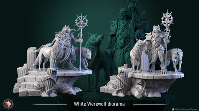 White Werewolf Diorama - 75mm - 3D Print